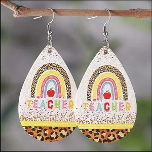🌈🍎 Teacher Rainbow Teardrop Dangle Earrings 🍎🌈